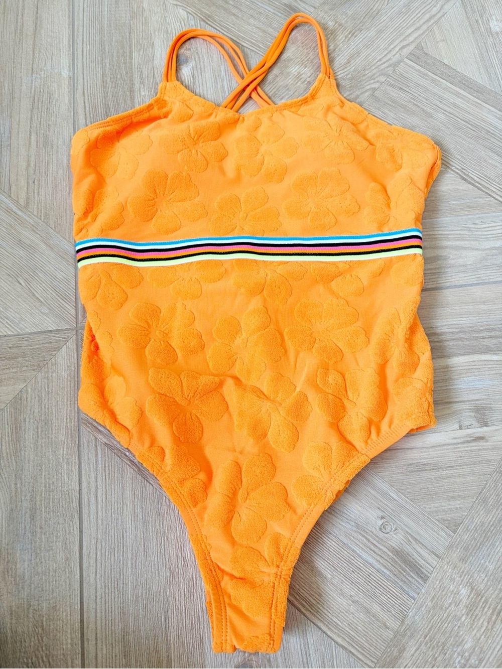 Hobie Girls One Piece Swimsuit Orangeade Terry Tropical Size 16 Beach Vacation